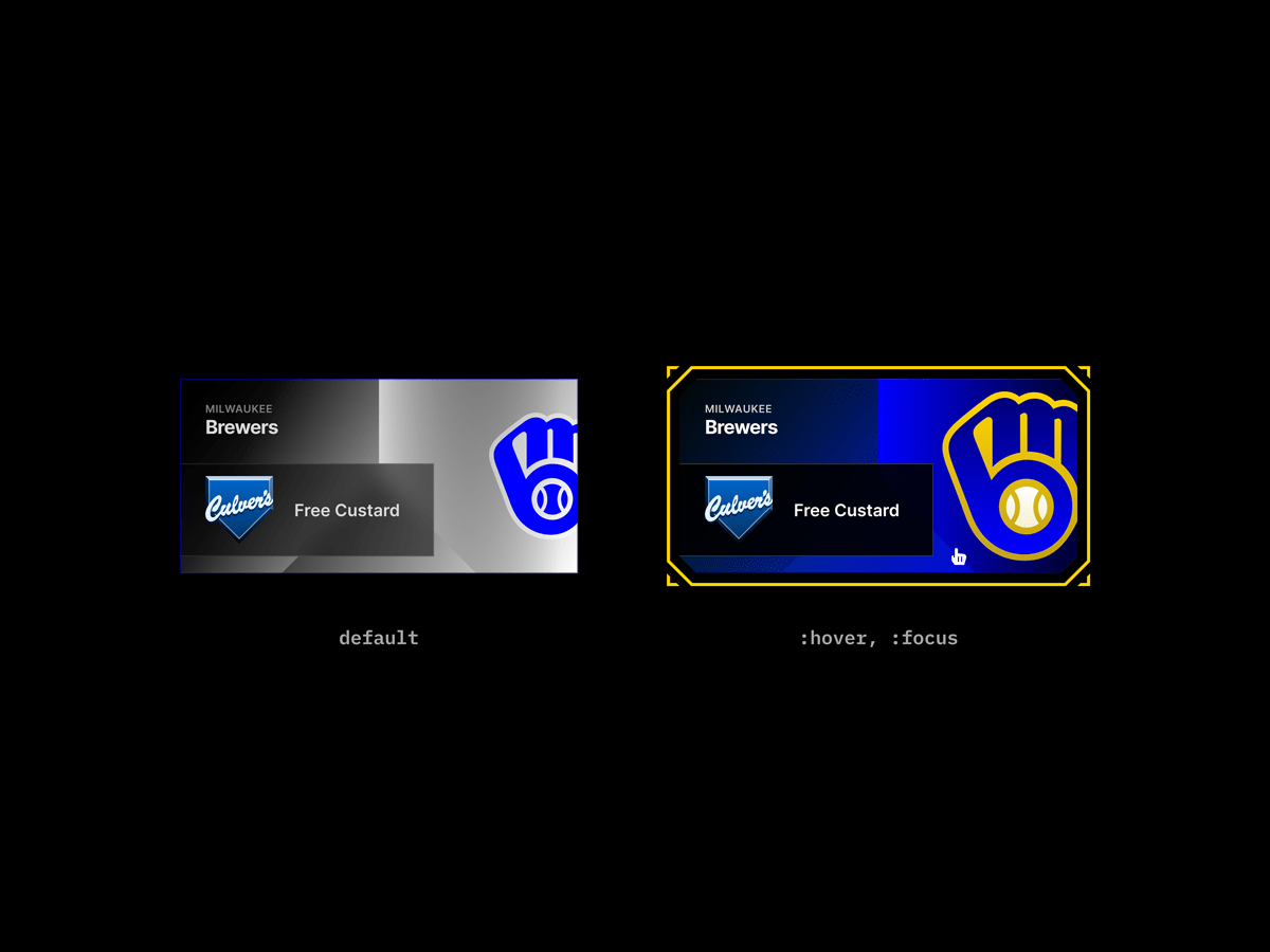 Work-in-progress team card designs for Home Plate Deals featuring Milwaukee Brewers and Culver's restaurant
