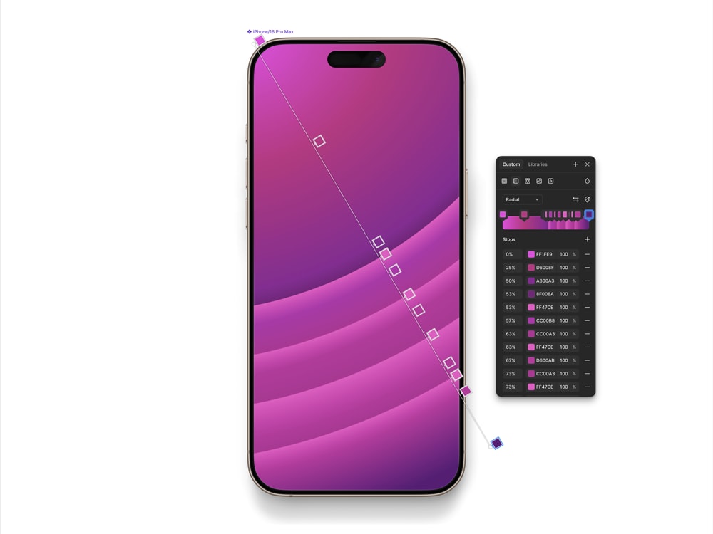 Visual demonstrating how the background image gradient is created for Preview SMS' Dynamic Devices iPhone illustration.