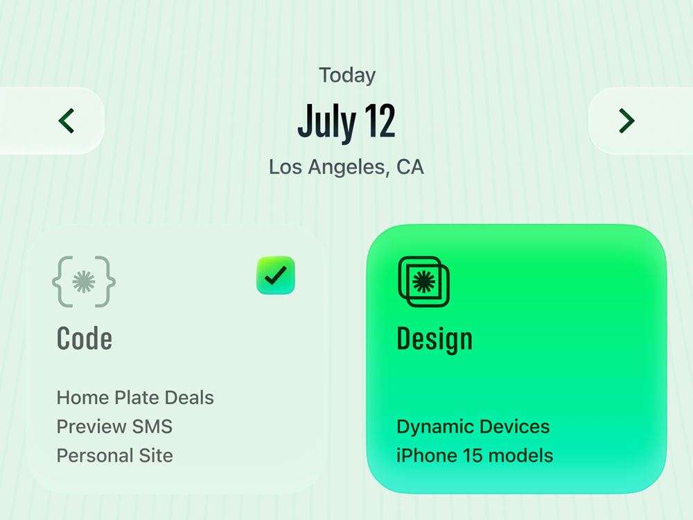 iOS app UI showing one item that has been completed, and one item that still needs to be completed. The UI also shows the date, 'July 12, 2025' and location, 'Los Angeles, CA'.