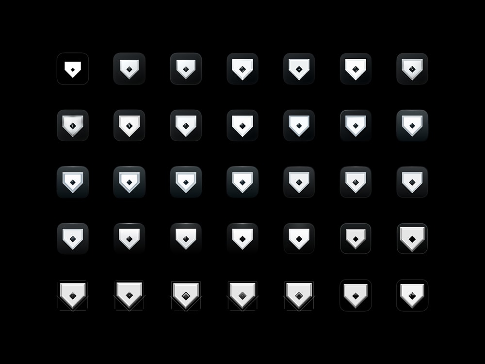 A 6 x 7 grid of drafts of Home Plate Deals iOS app icons