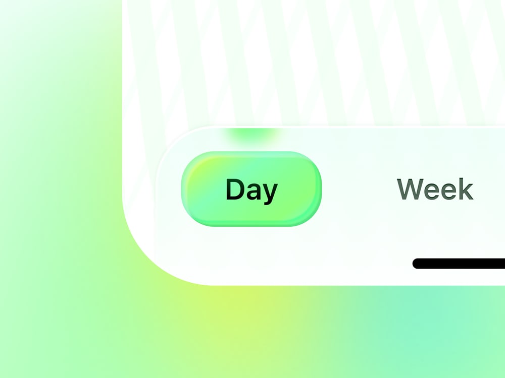 Closeup of an iOS app tab bar that shows the selected tab of 'Day', next to 'Week', which is unselected.