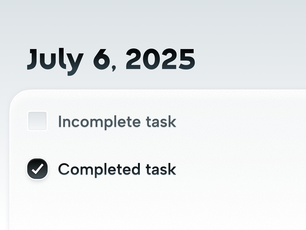 Closeup of a UI displaying the date, as well as one incomplete and one completed task item