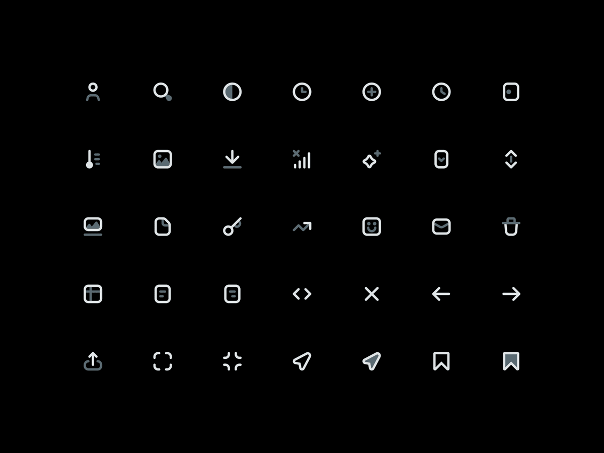 Custom 16px location-based social network icons, shown in dark mode on black background
