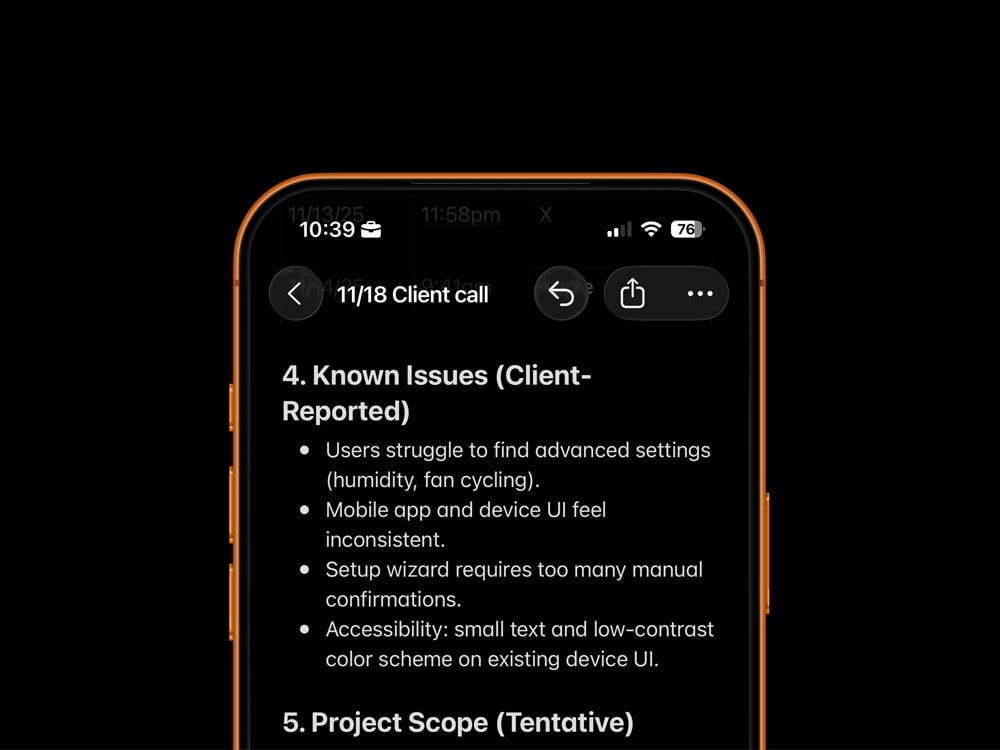 Mockup of Apple Notes feature concept wherein the title of note is visible after a user scrolled down the page.