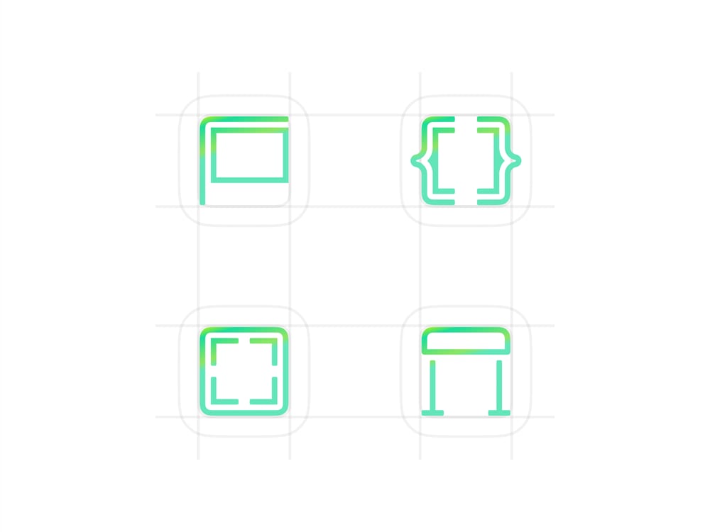 Four gradient icons, shown inside of grid lines.