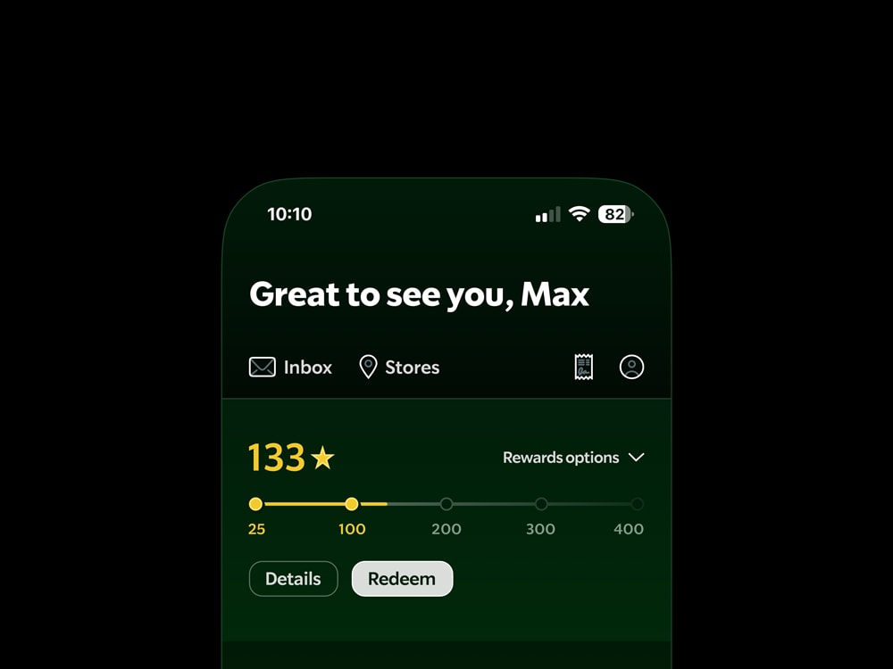 Mockup of how the Starbucks iOS app might look if it supported dark mode.