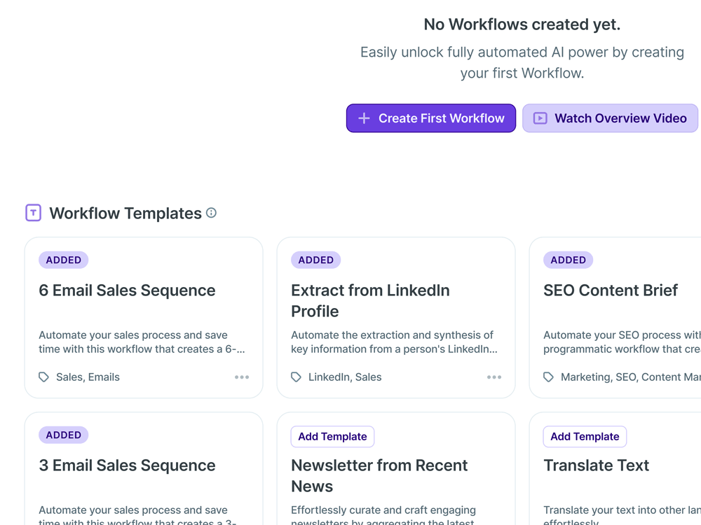 UI showing a grid of cards, appearing below a section titled, 'Workflow Templates'.
