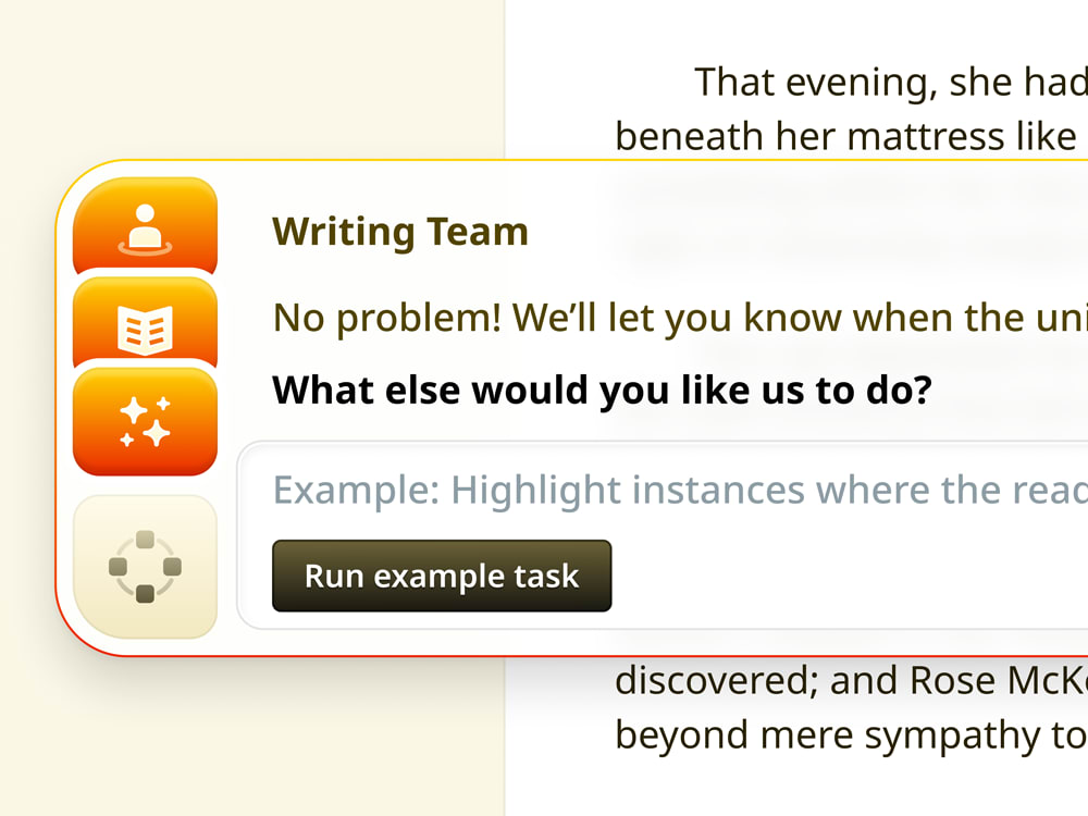 UI of a menu shown overlaying on top of a text editor.