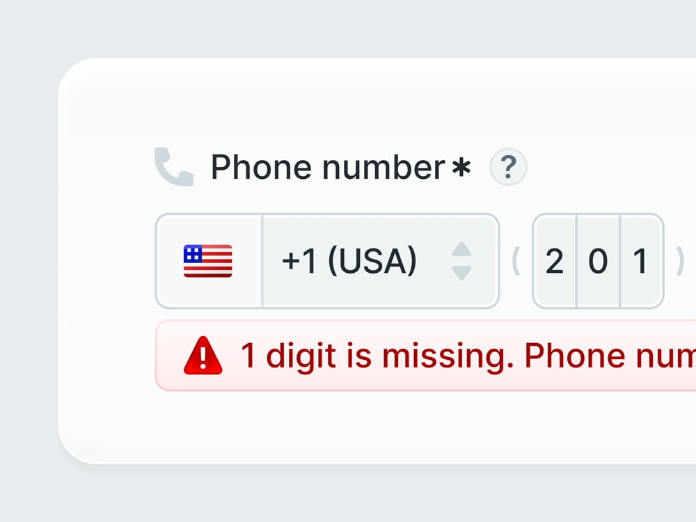 UI of a phone number input showing an error state.