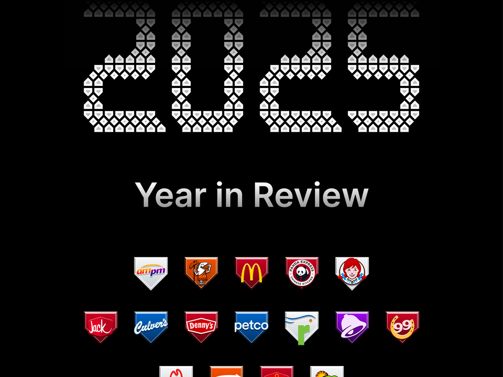 Screenshot showing '2025 Year in Review', followed by a series of fast food restaurant logos