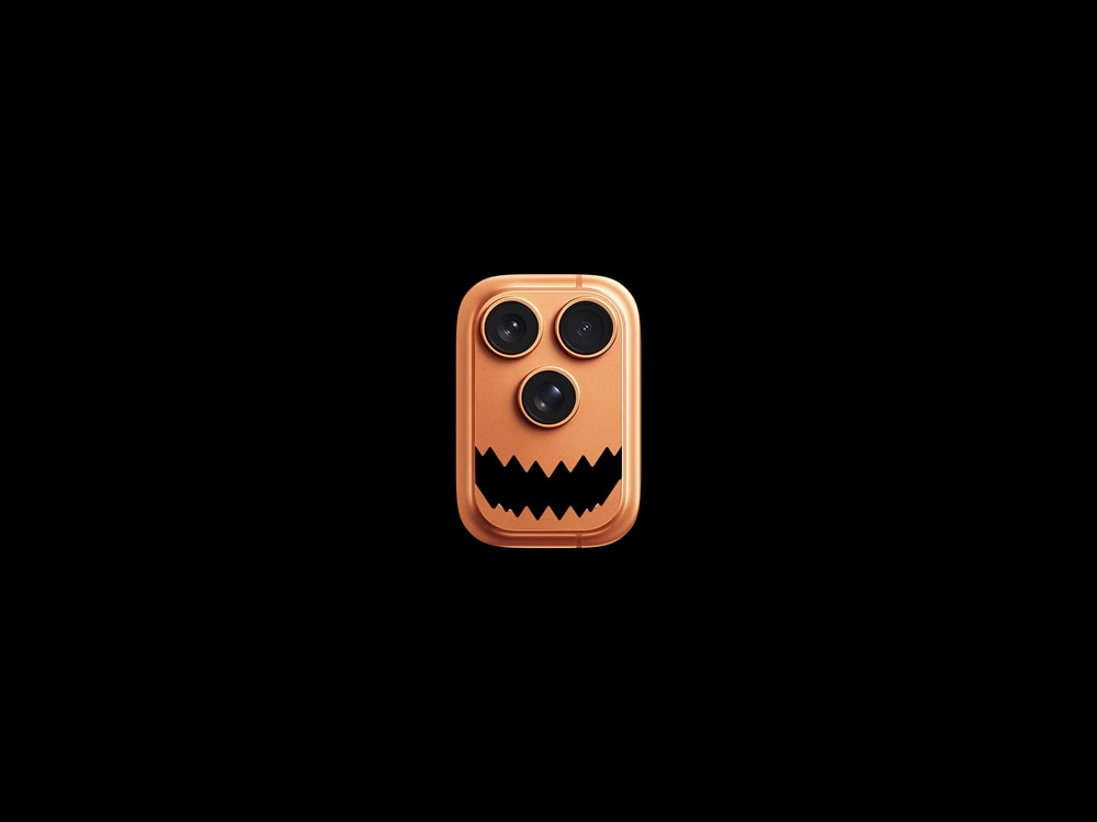 Jack-O'-Lantern visual created using a modified image of an orange Apple iPhone 17 Pro