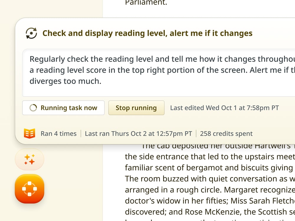 Closeup of a UI that displays AI tasks running.