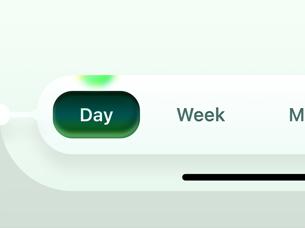 Looped animation showing an iOS application tab bar where the selected tab changes from 'Day' to 'Week' and then back to 'Day' again.