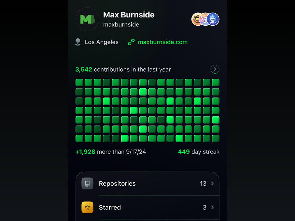 UI concept that shows code contributions graph in GitHub iOS app.