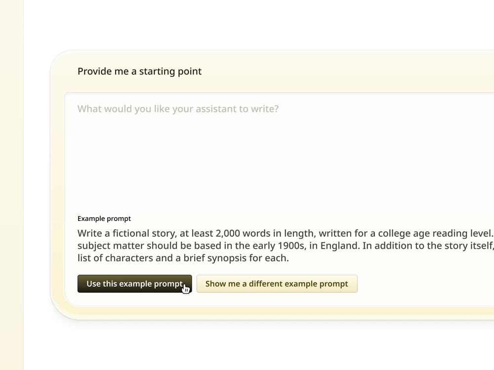 UI of an AI Writing Assistant web application, with a text input.