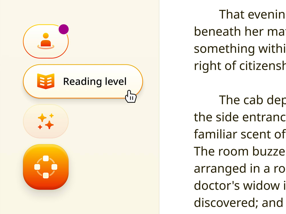 Closeup of UI that shows a hover state over an option to view 'Reading level' of the text.