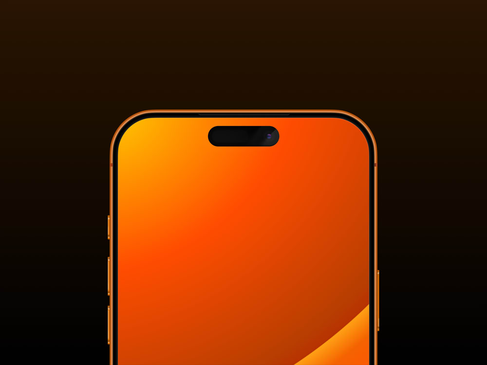 Vector illustration of Apple iPhone 17 Pro Max, shown in Cosmic Orange on a orange gradient background, created in a photorealistic style.