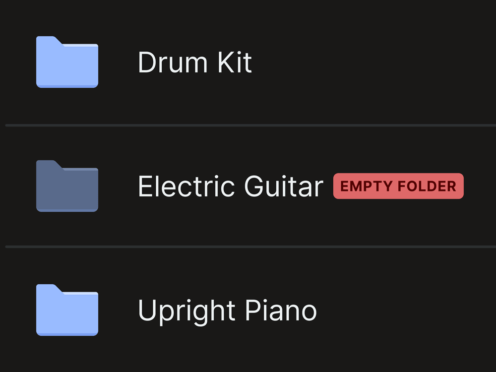 Feature concept for Dropbox's web app that shows an 'Empty Folder' label for applicable folders.
