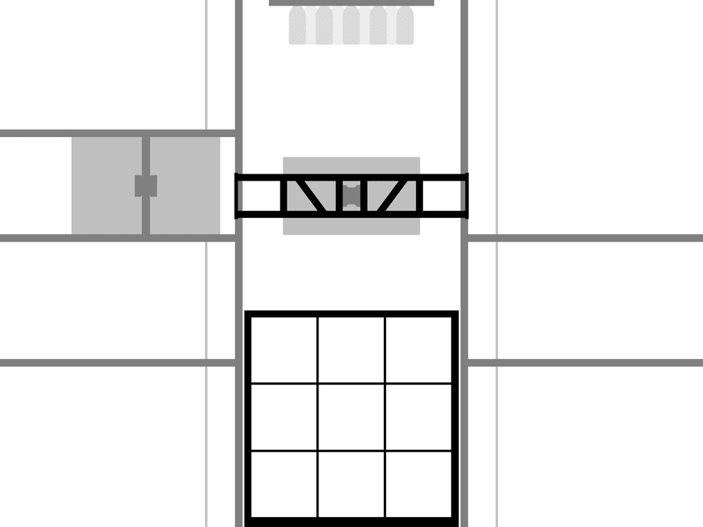 A grayscale image showing a series of horizontal and vertical lines, along with several boxes.