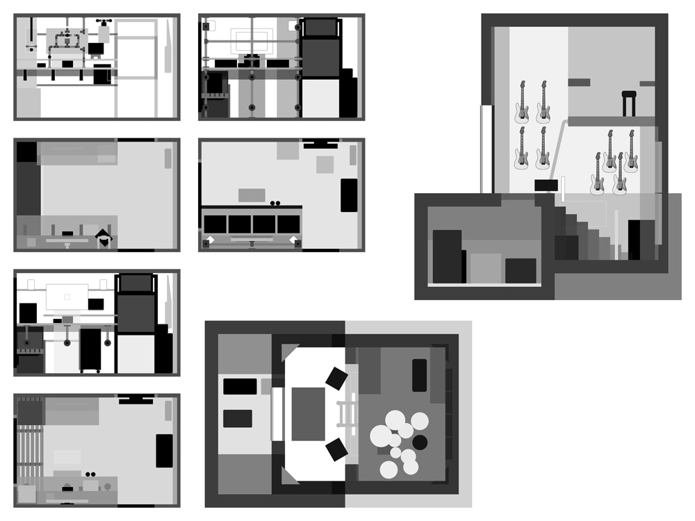 A collection of floorplan and office layout designs.