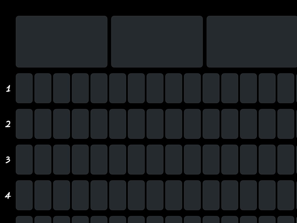 Diagram depicting wireframe view of typical streaming video service, along with row numbers.