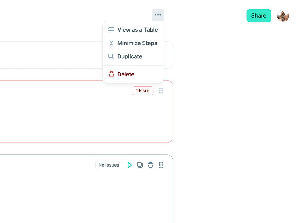 UI of an AI application demonstrating a capability of creating workflows.