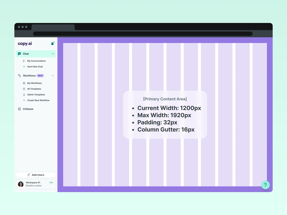 A visual demonstration of a grid structure made in Figma for copy.ai's design system by Max Burnside