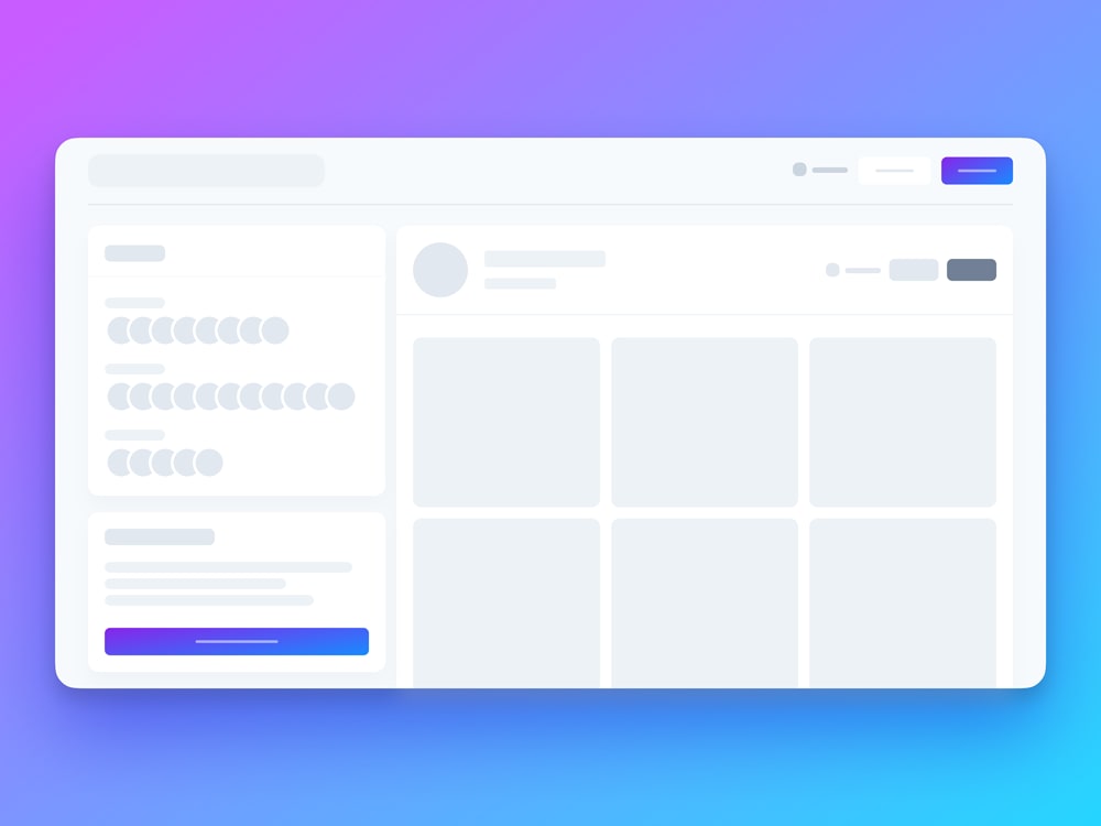 Abstracted UI illustration of a web app, shown on a blue and purple gradient background.
