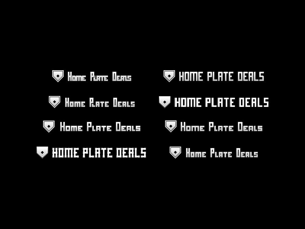 Several iterations of logo and wordmark designs for Home Plate Deals.