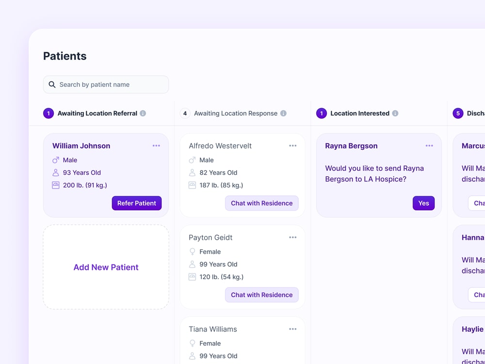 Patients tasks view in a medical web application.
