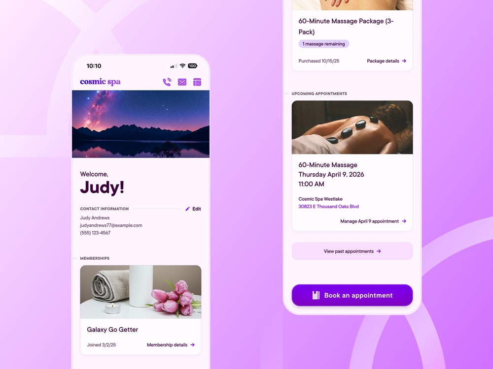 iOS Safari spa booking screen designed by Max Burnside