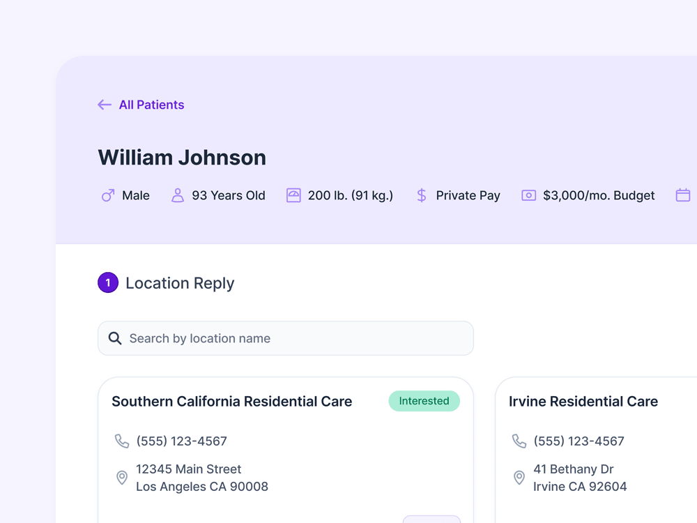 Patient details view in a medical web application.