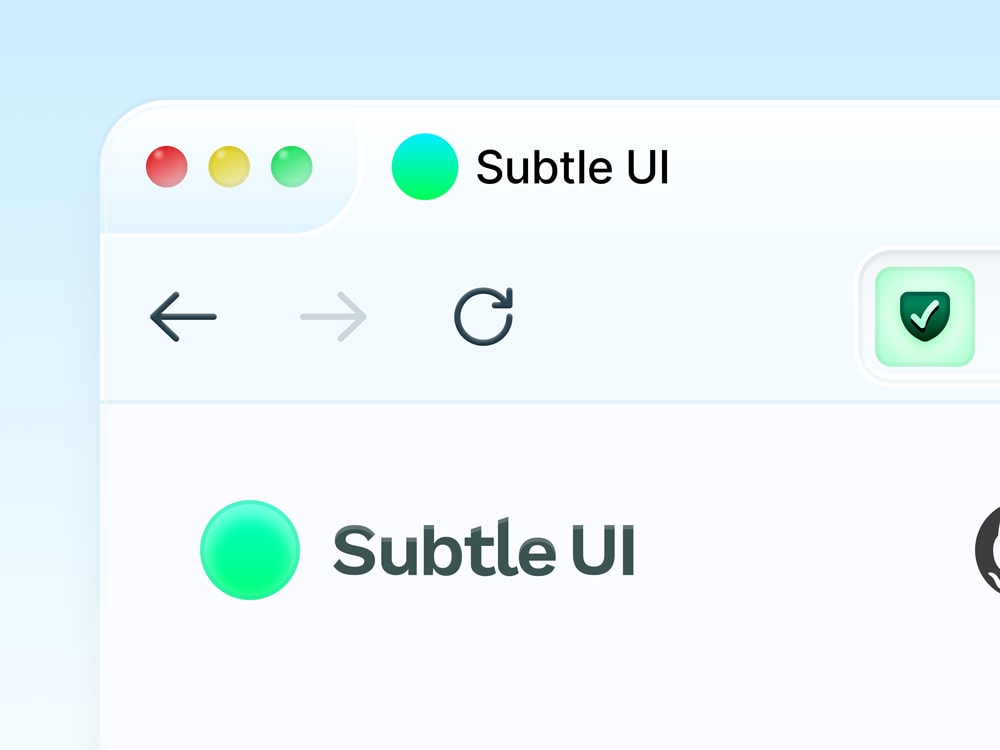 Close up details of a browser frame that is used to showcase Subtle UI - a free and open-source frontend library created by Max Burnside.