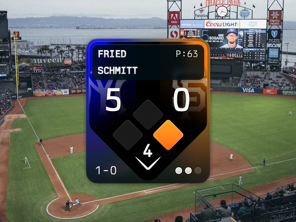 Redesign concept of Netflix's MLB Opening Night Baseball 2026 score bug, by Max Burnside.