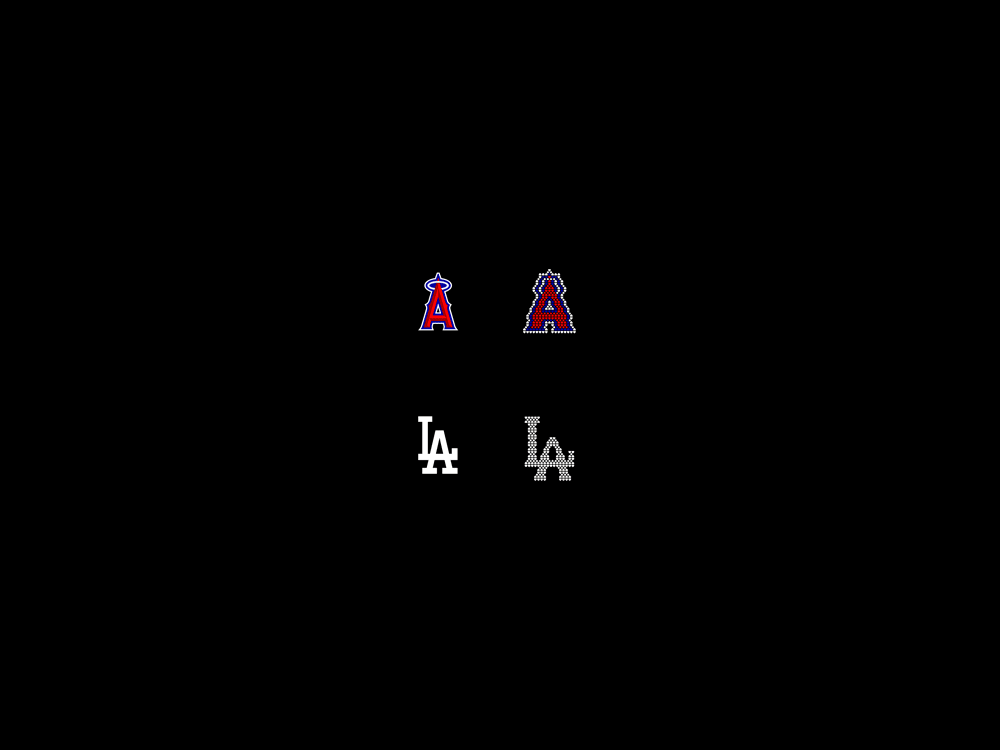 Los Angeles Angels and Los Angeles Dodgers logos, re-drawn using home plate and diamond shapes for Home Plate Deals.