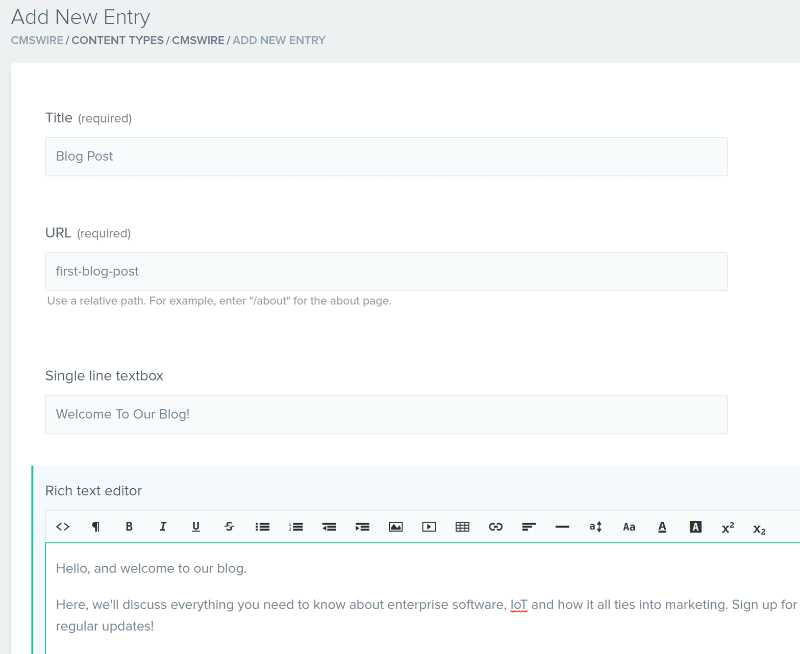 Previous Contentstack UI - Add New Entry