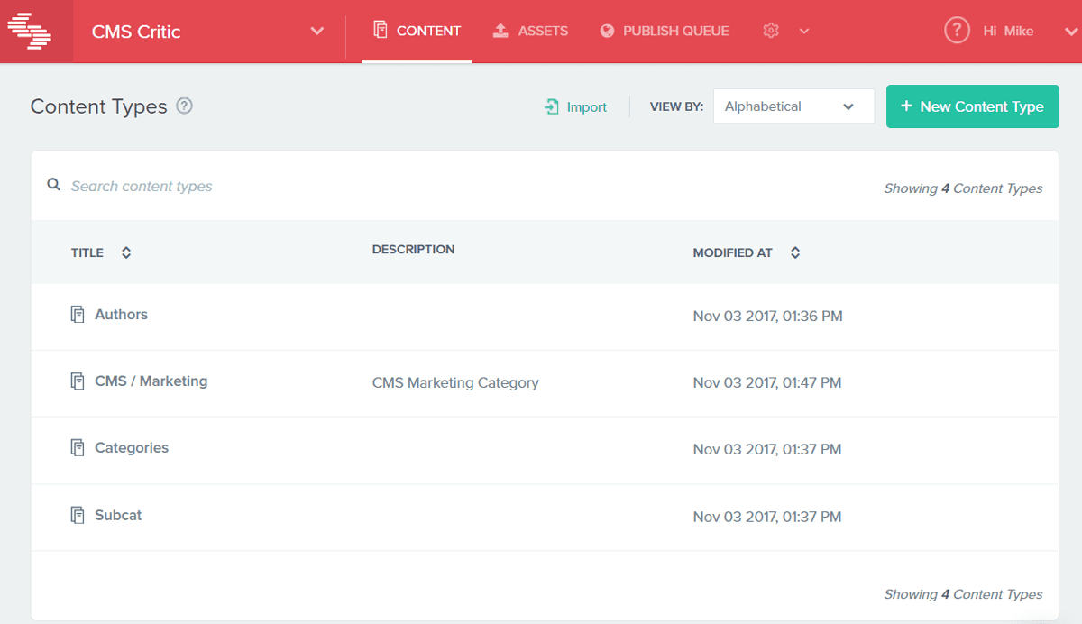Previous Contentstack UI - Content Types