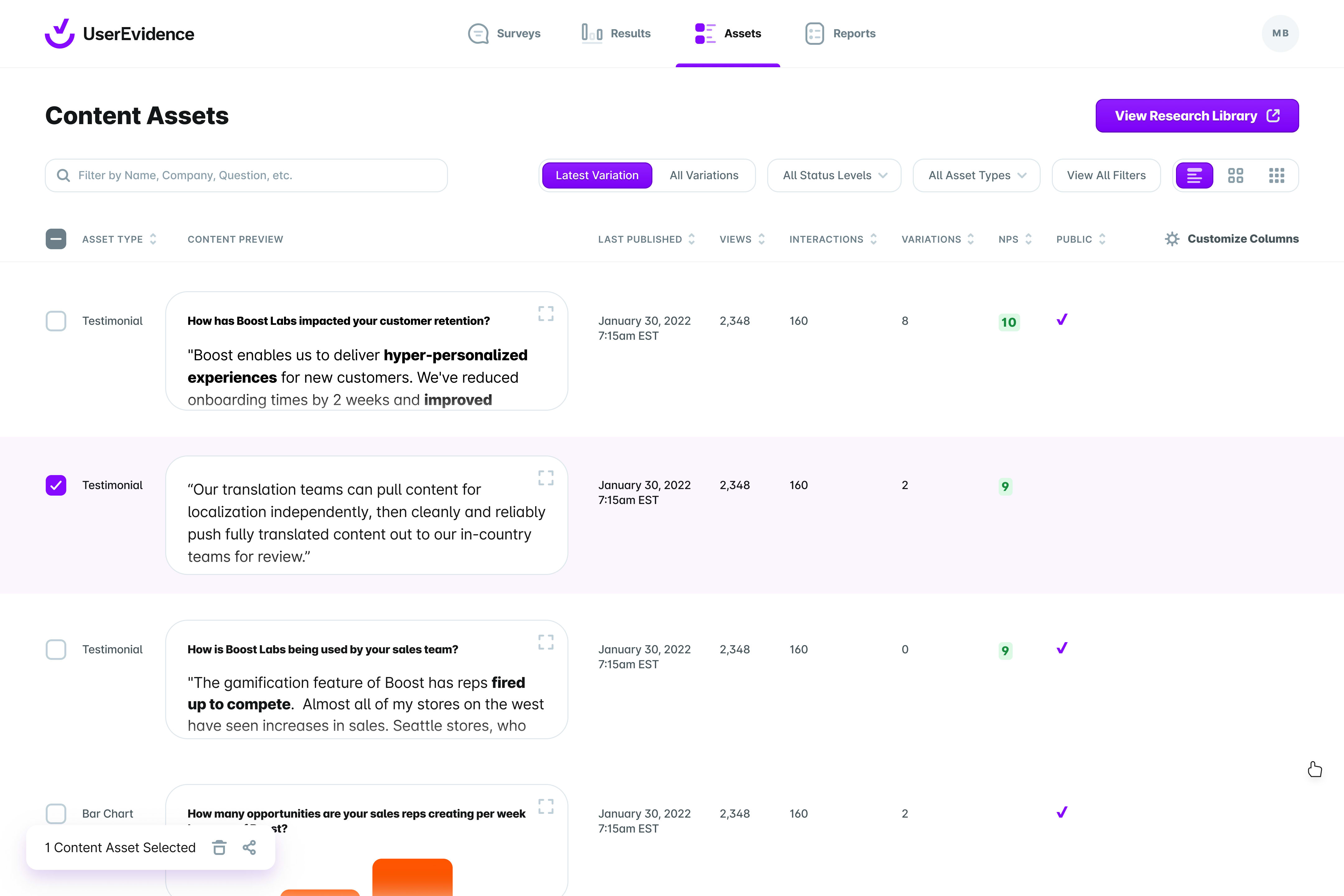 UserEvidence UI