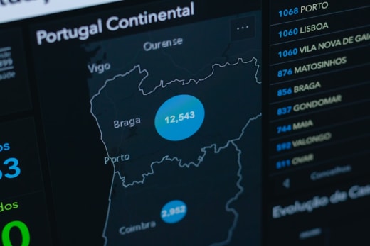 Logistics dashboard on a screen showing maps, metrics and live operations data