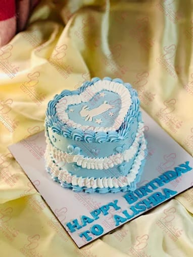 Blue White Vintage Heartshape Cake Rawalpindi