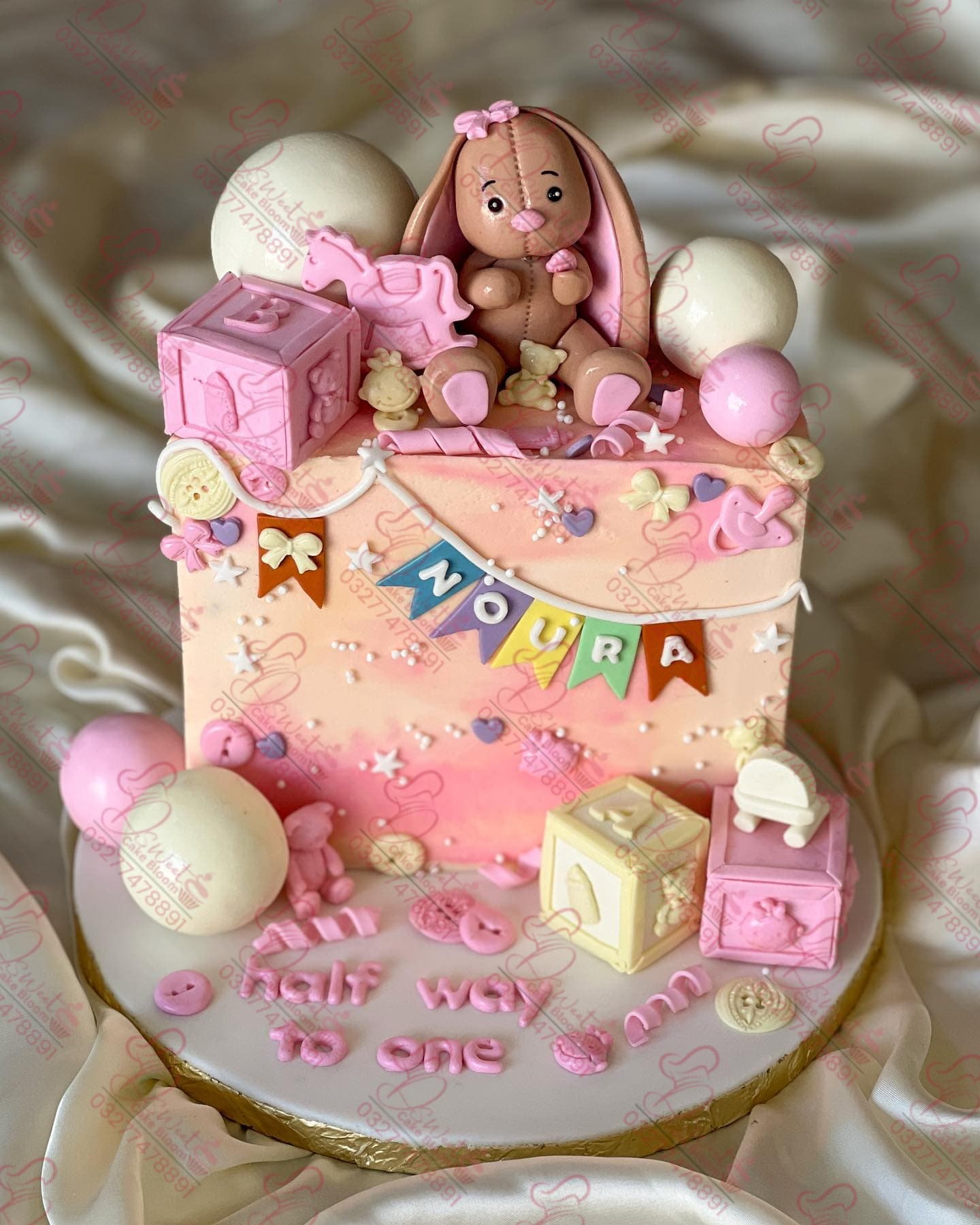 Half Baby Birthday Cake Bunny Theme Custom Design Naval Anchorage Islamabad