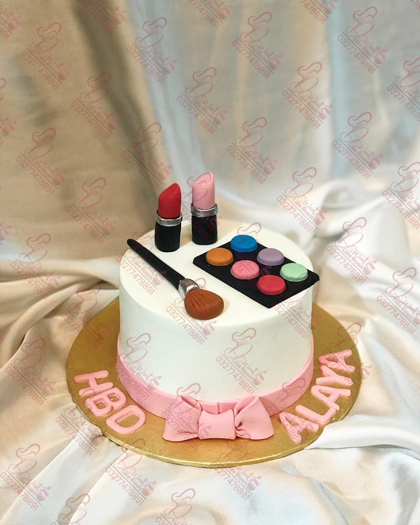 Pink Gold Makeup Themed Cake Faisalabad