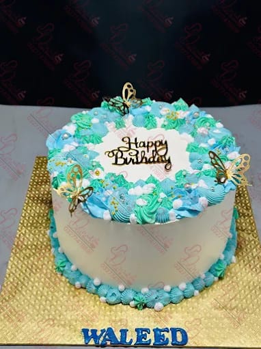 Blue Green Gold Butterfly Mothers Day Cake Islamabad
