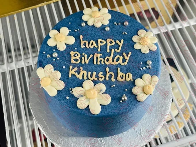 Blue Birthday Cream Flowers 1 lb Cake Faisalabad