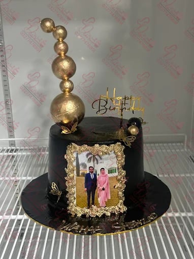 Black Gold Birthday Cake with Photo Islamabad