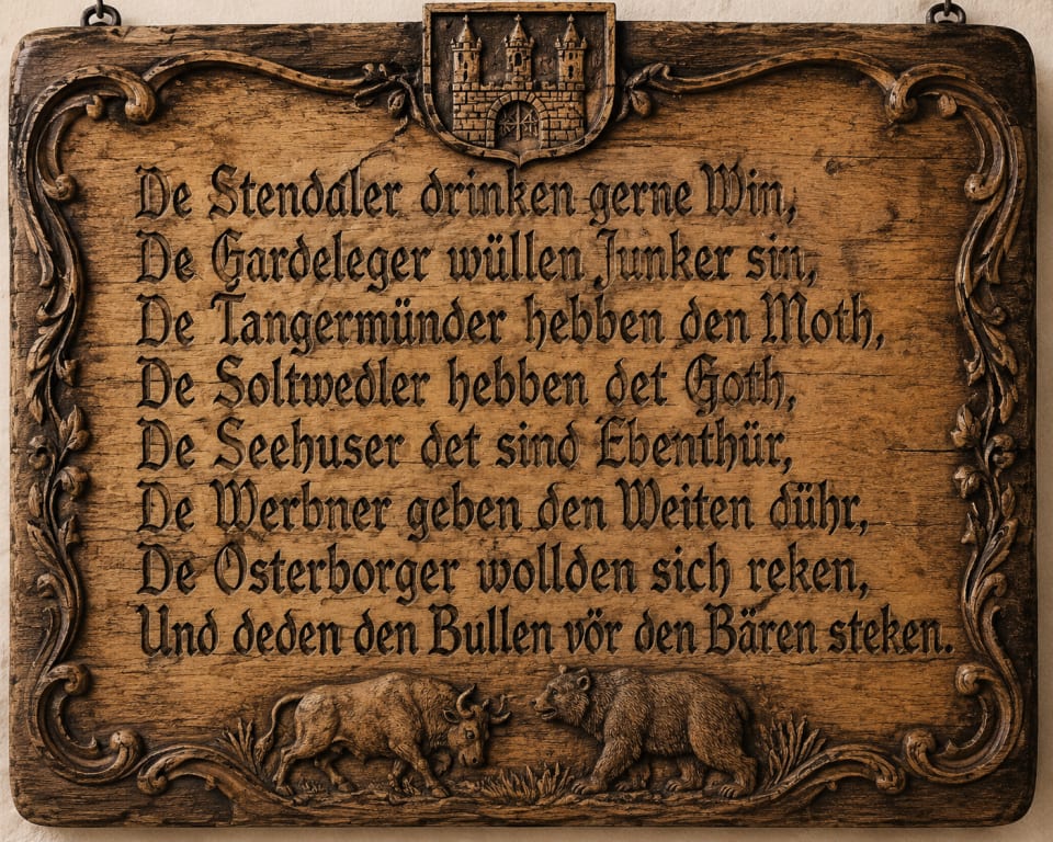 Handel nicht nur am Meer. Ganze 8 Hansestädte gab es allein in der Altmark. 7 von 8 (es fehlt Havelberg) werden in diesem alten Spruch genannt.