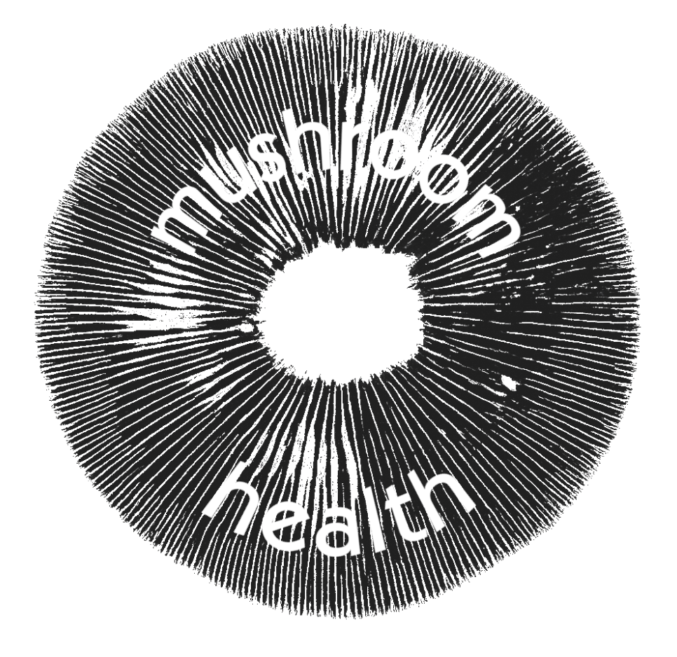 Mushroomhealth spore print logo with curved text on transparent background