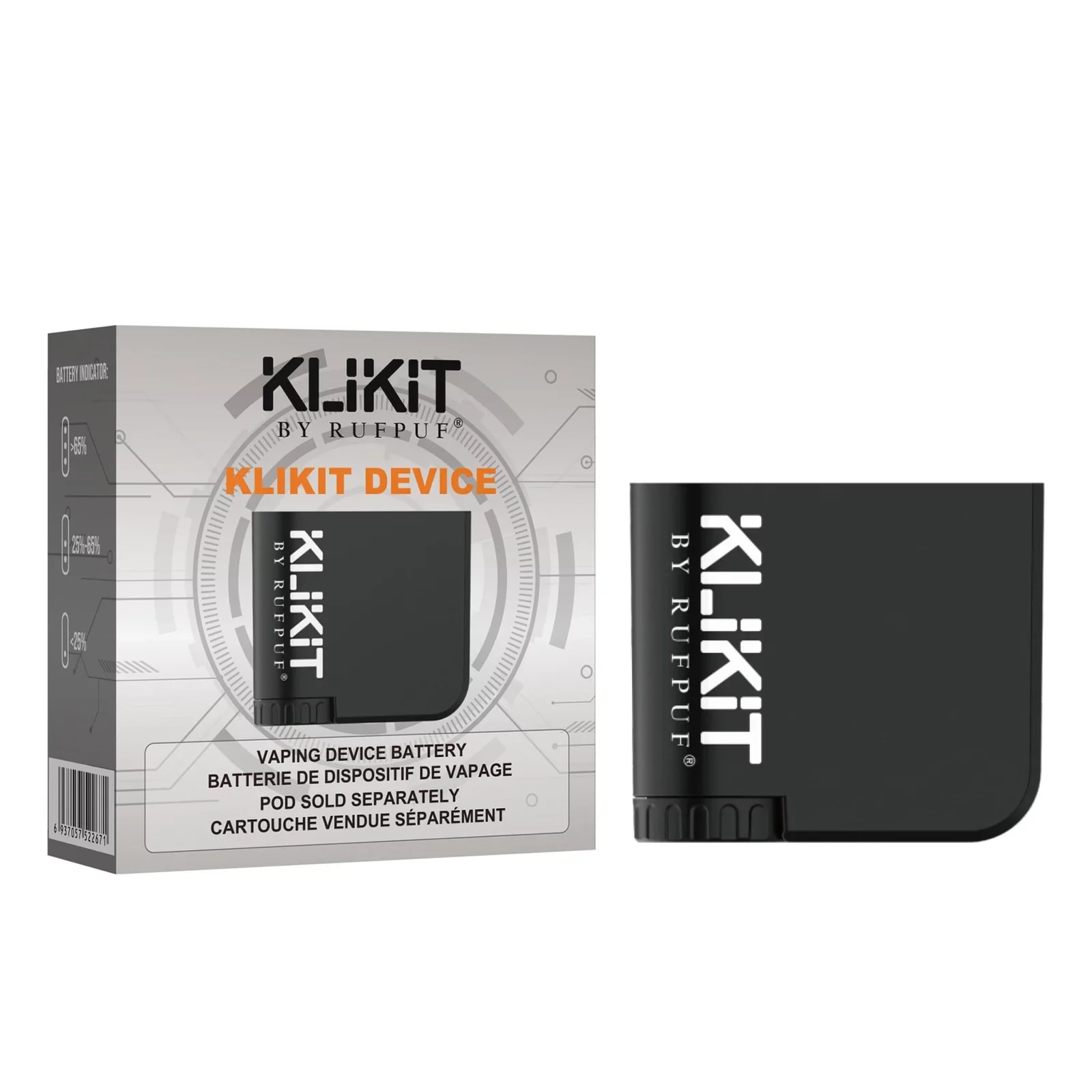 KLIKIT BLACK BATTERY BLACK Klikit Pre-Filled Pod Batteries available at Puff N Pass Vapes in Abbotsford BC