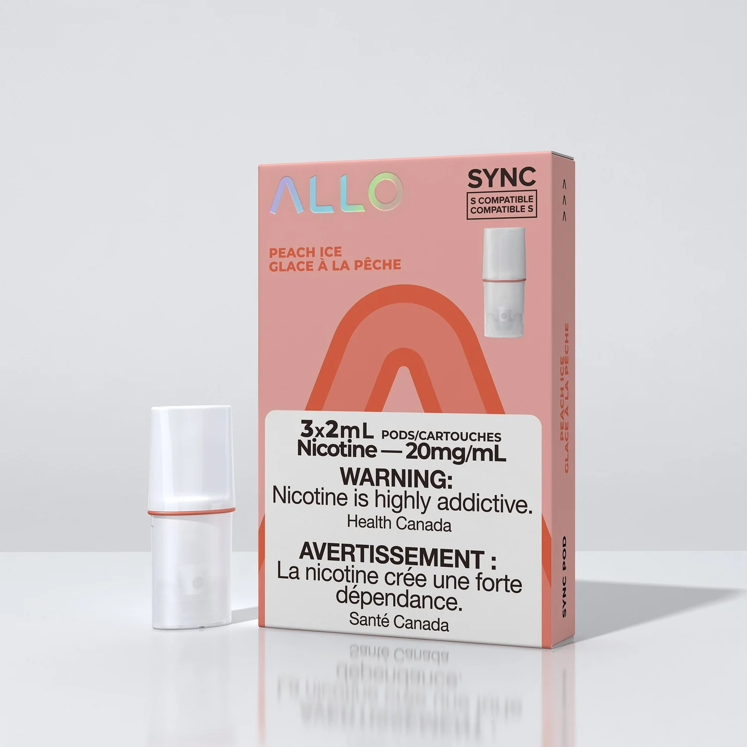 ALLO SYNC POD PEACH ICE 3PK PEACH ICE ALLO SYNC Pre-Filled Pods available at Puff N Pass Vapes in Abbotsford BC