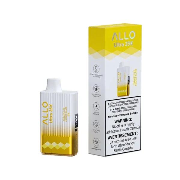 ALLO 25K PINEAPPLE ICE PINEAPPLE ICE ALLO 25K Disposable Vapes available at Puff N Pass Vapes in Abbotsford BC